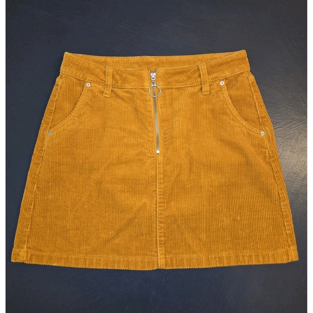 Arizona Jean Co Mustard‎ Yellow Corduroy Mini Skirt Size 7 Zip Front A-Line